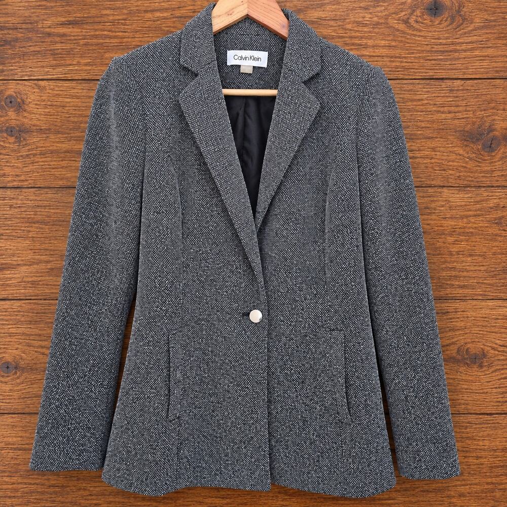 Calvin Klein Blazer Womens Size 6 Black White Textured One Button Career